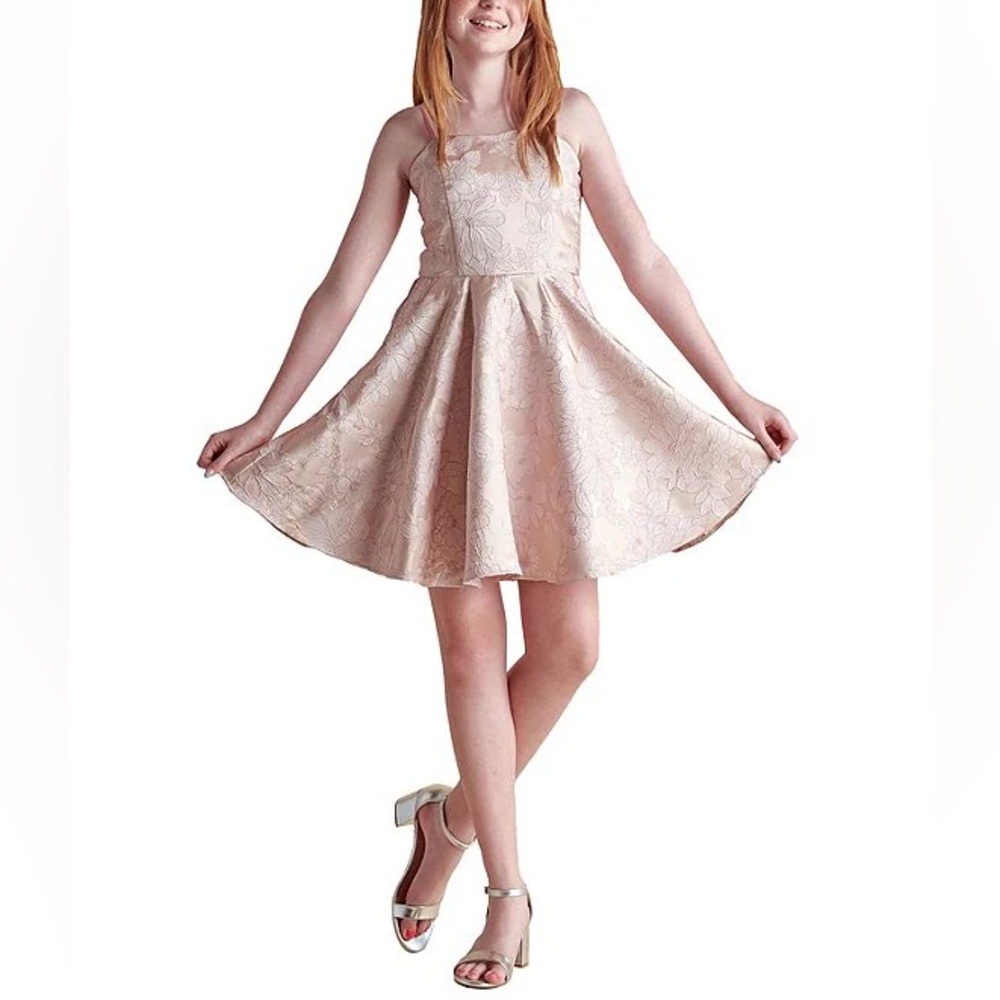 Un Deux Trois UDT Fashion Pink Jacquard Fit & Flare Dress Size 14 Girls Big Kids